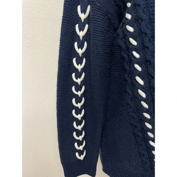 Venus Dark Navy Blue Sweater White Rope Detail Nautical Med. Knit, Comfy, Preppy - Picture 4 of 13